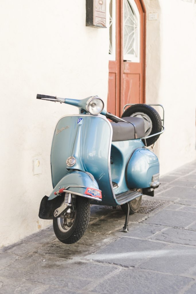 Blue Vespa in the Old Town, Rhodes, Greece - from travel blog http://Epepa.eu