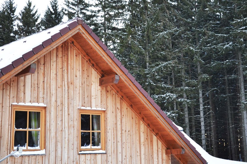 Hengsthütte, a wooden Alpine hut at the trail to Schneeberg, Lower Austria