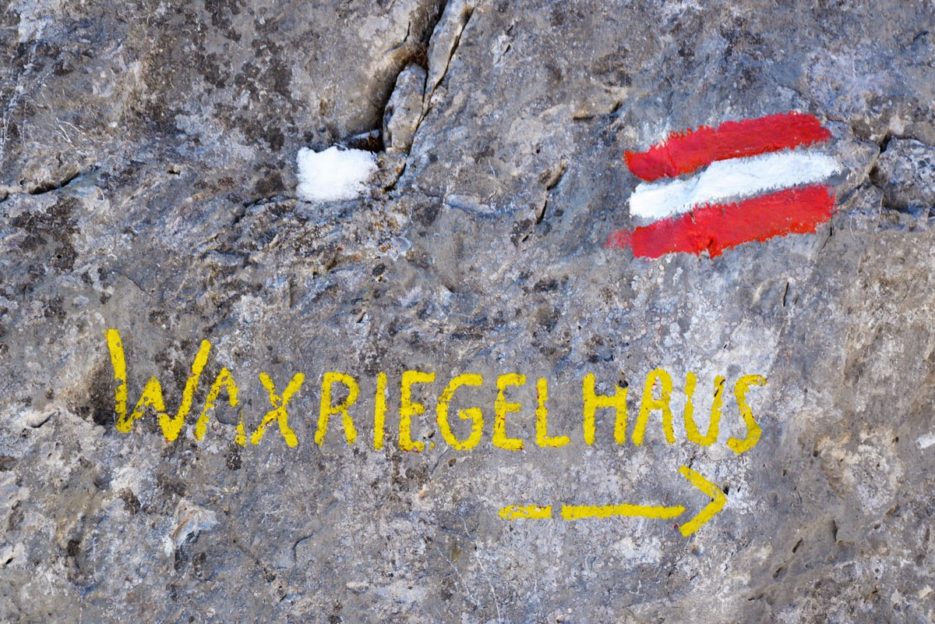 A trail to the Waxriegelhaus, a mountain hut at the foot of Rax, Wiener Hausberge