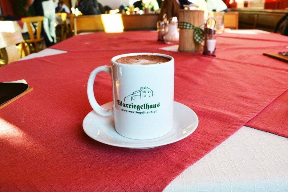 A cup of hot chocolate in Waxriegelhaus, Viennese Alps, is a great thing after a walk in a cold winter day