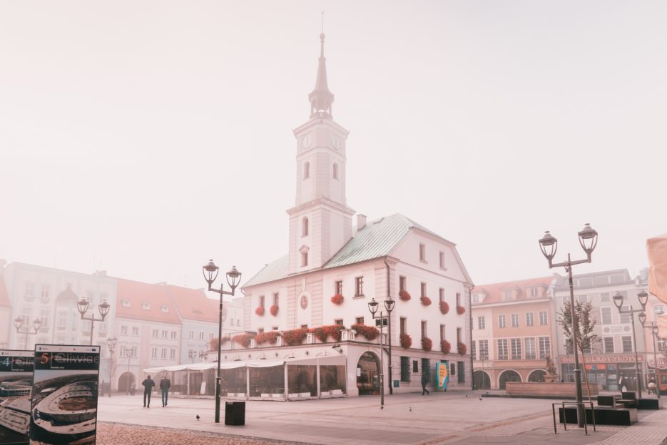 The Town Hall (Ratusz Miejski) building on the Market Square (Rynek) in Gliwice, Poland