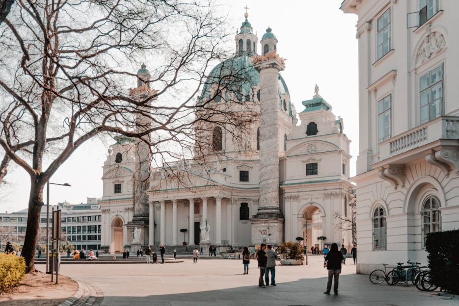 St. Charles Church (Karlskirche) is one of the most beautiful churches in Vienna, Austria
