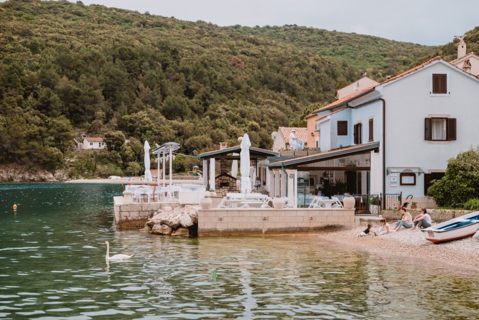 Seaside restaurants are the top attraction of Valun, Cres, Croatia