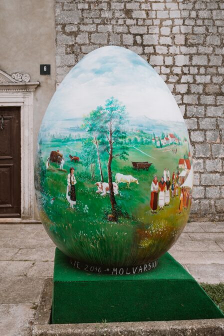 An easter egg in front of the Franciscan monastery in Cres, Croatia